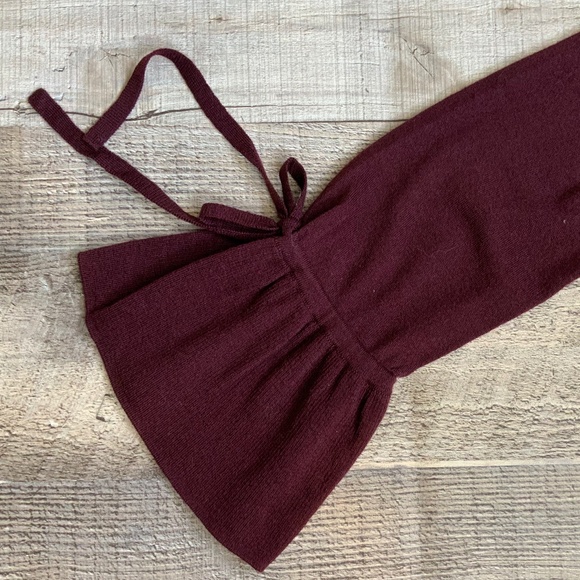 J Crew Merino Wool V Neck Sweater Tie Sleeves Maroon Burgundy SZ S - Picture 4 of 9